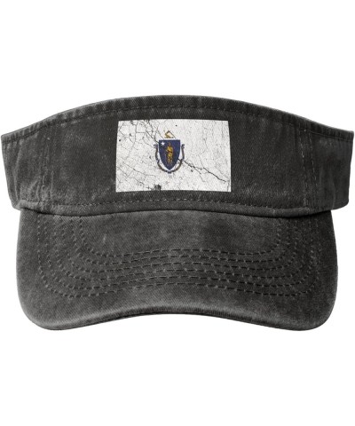 Flag of Massachusetts Texture Effect Sun Hat Sun Visor Hats for Women Men Baseball Cap Golf Hats Black $9.70 Sun Hats