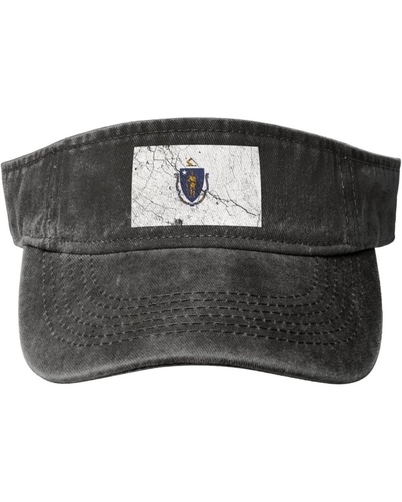 Flag of Massachusetts Texture Effect Sun Hat Sun Visor Hats for Women Men Baseball Cap Golf Hats Black $9.70 Sun Hats