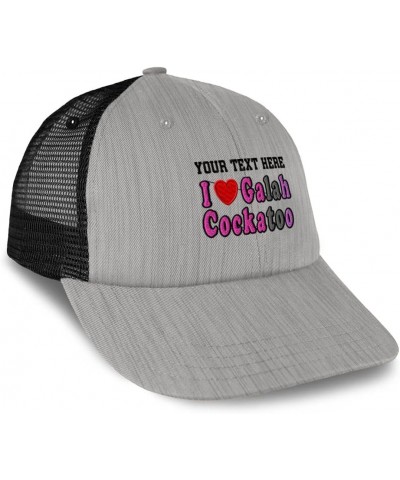 Custom Trucker Hat Baseball Cap I Love Galah Cockatoo Birds Animal Cotton Bird Dad Hats for Men & Women Heather Gray Black Pe...