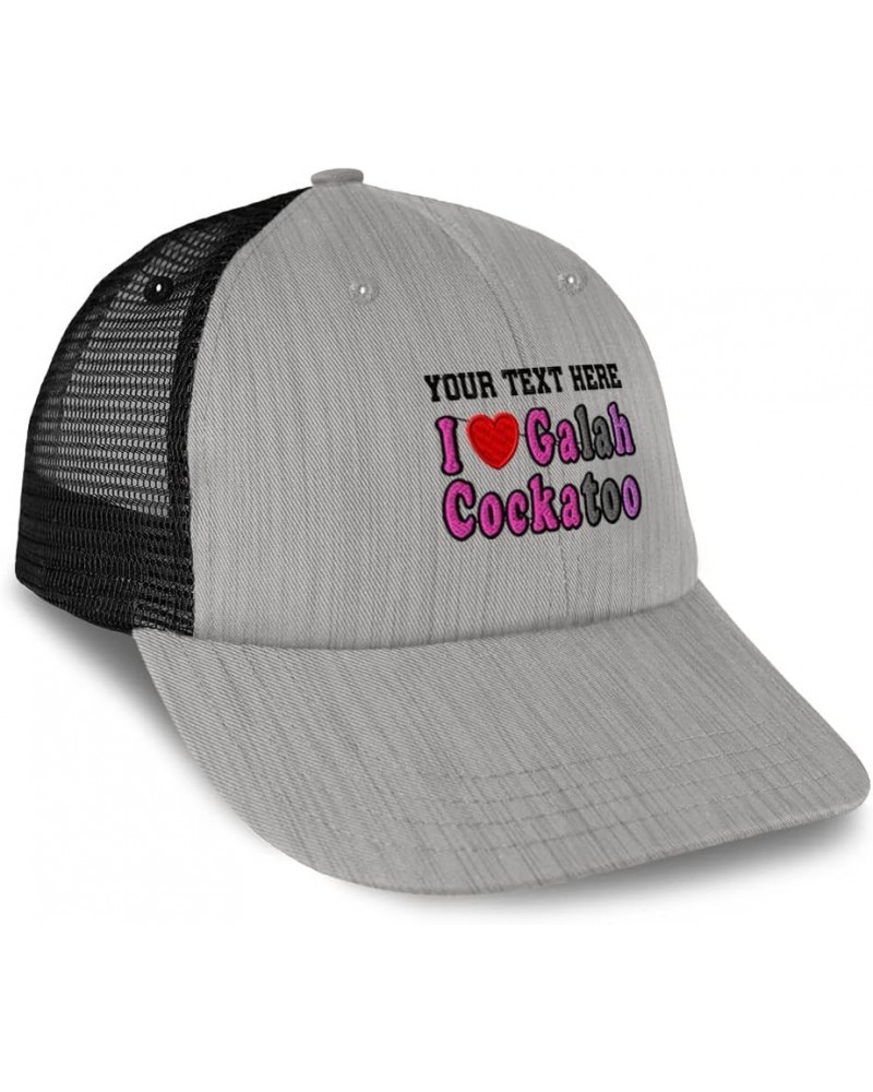 Custom Trucker Hat Baseball Cap I Love Galah Cockatoo Birds Animal Cotton Bird Dad Hats for Men & Women Heather Gray Black Pe...