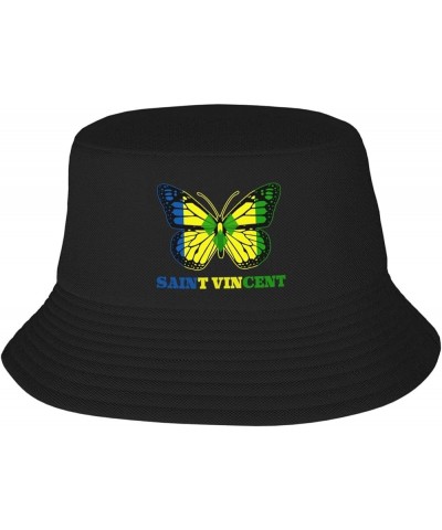 Bucket Hat for Men Women Adult Printed Fishing Hats Sun Hats Novelty Bucket Hats for Man Woman Black Butterfly Saint Vincent ...