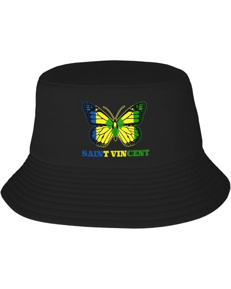 Bucket Hat for Men Women Adult Printed Fishing Hats Sun Hats Novelty Bucket Hats for Man Woman Black Butterfly Saint Vincent ...