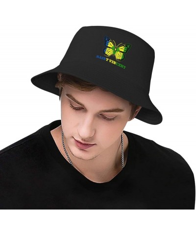 Bucket Hat for Men Women Adult Printed Fishing Hats Sun Hats Novelty Bucket Hats for Man Woman Black Butterfly Saint Vincent ...