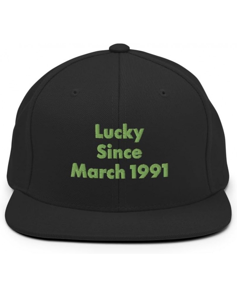 St Patricks Day Snapback Hat, Lucky Since March 1991- Embroidery Black $23.14 Baseball Caps