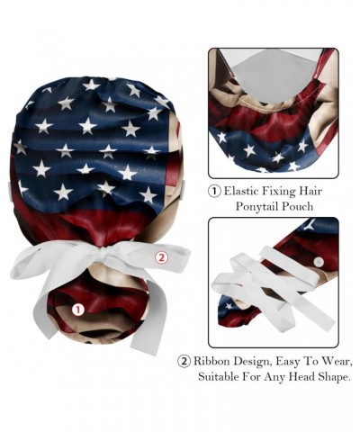 2 Pack Surgical Cap with Button Sweatband, Long Hair Scrub Hats Ponytail Holder for Women, Vintage Pattern Flag $9.69 Skullie...