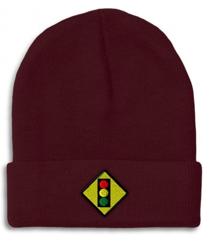 Beanies for Men Traffic Light Sign Embroidery Symbols Winter Hats for Women Acrylic Skull Cap 1 Size Burgundy Design Only $10...