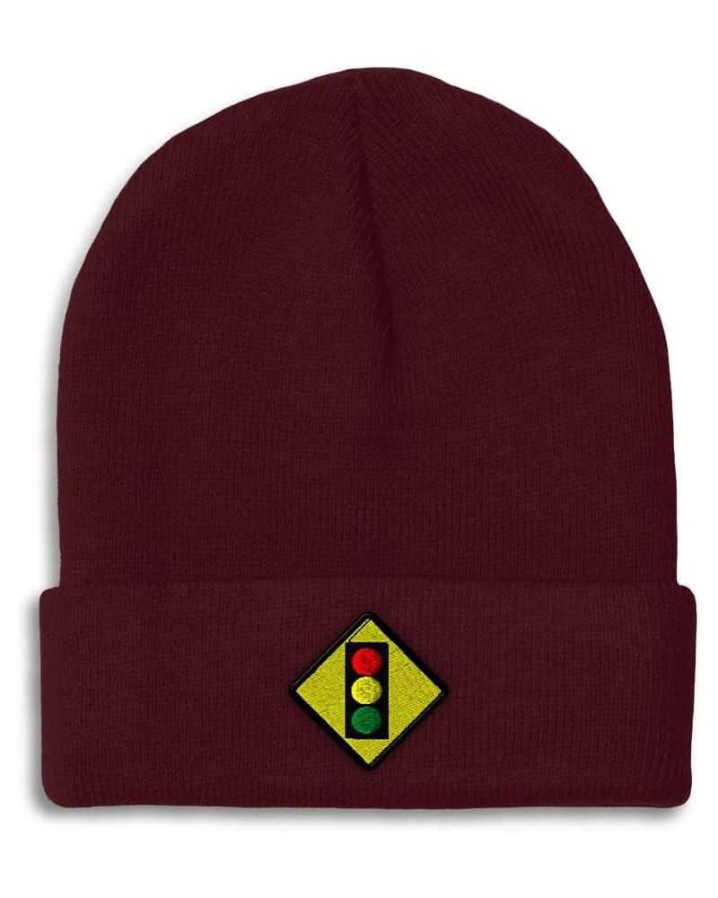 Beanies for Men Traffic Light Sign Embroidery Symbols Winter Hats for Women Acrylic Skull Cap 1 Size Burgundy Design Only $10...