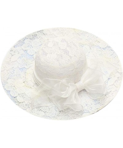 Church Fascinator Wedding Tea Party Hats for Women Flower Wide Brim Summer Outdoor Sun Hat White $7.50 Sun Hats