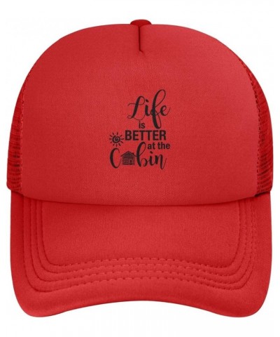 Life is Better at The Cabin Beach Trucker Hats for Unisex Sun Hats Mesh Uv Protection for Outdoor Sports Black Red $12.19 Sun...