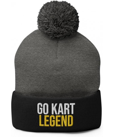 Go Kart Legend Hat (Embroidered Pom-Pom Beanie) Indoor Raceway Apparel Dark Heather Grey/ Black $21.99 Skullies & Beanies