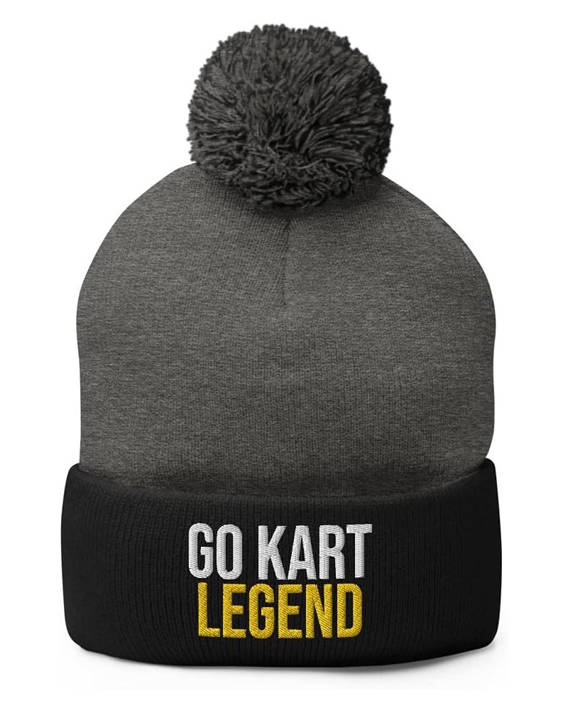 Go Kart Legend Hat (Embroidered Pom-Pom Beanie) Indoor Raceway Apparel Dark Heather Grey/ Black $21.99 Skullies & Beanies