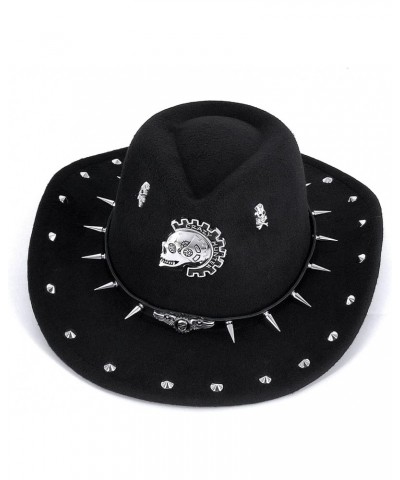 Black Steampunk Gothic Cosplay Rivet Cowboy Hats Big Skull Women Men Western Jazz Cap $18.80 Cowboy Hats