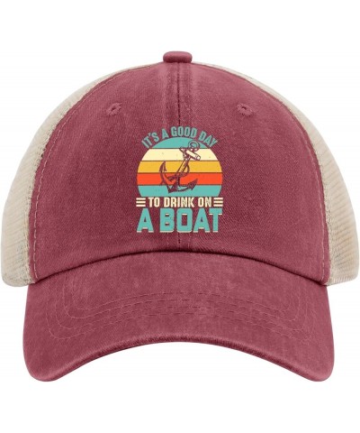 It's A Good Day to Drink On A Boat Hats Cool Hat AllBlack Men Hats Gifts for Daughter Cool Caps Wine Red02 $11.47 Baseball Caps