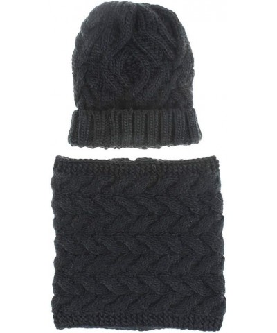 Thick Ribbed Knit Beanie Circle Loop Scarf Two-piece Winter Hat Neck Warmer for Womens Ladies Girlfriend Black $9.87 Scarves