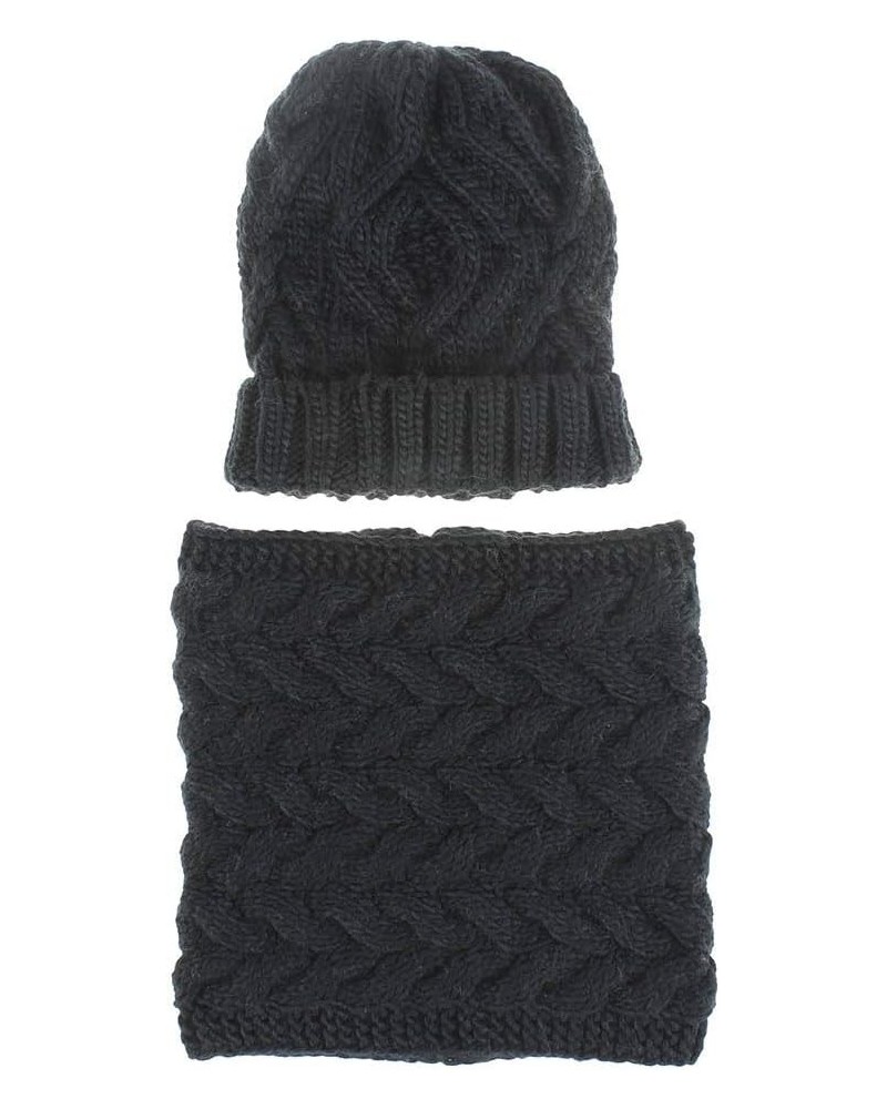 Thick Ribbed Knit Beanie Circle Loop Scarf Two-piece Winter Hat Neck Warmer for Womens Ladies Girlfriend Black $9.87 Scarves