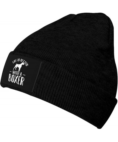 Life is Better with A Boxer Dog Knitted Hat Men Women Winter Warm Knit Beanie Black Black $16.97 Skullies & Beanies