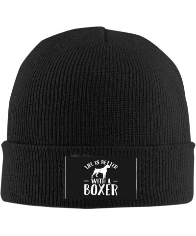 Life is Better with A Boxer Dog Knitted Hat Men Women Winter Warm Knit Beanie Black Black $16.97 Skullies & Beanies