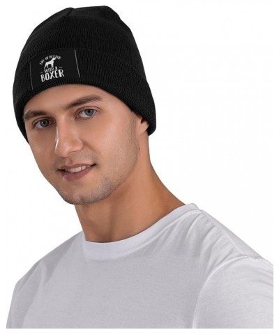 Life is Better with A Boxer Dog Knitted Hat Men Women Winter Warm Knit Beanie Black Black $16.97 Skullies & Beanies