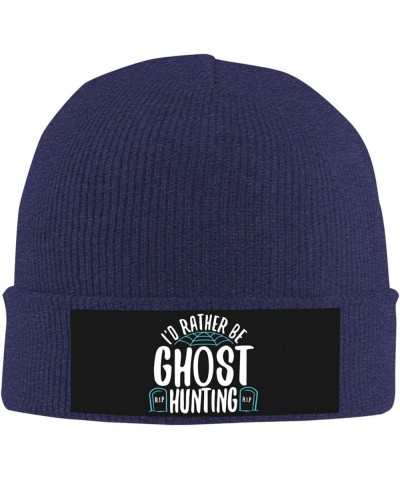 I'd Rather Be Ghost Hunting Winter Warm Knit Hats Soft Cozy Skull Cap Men Women Navy Blue $9.78 Skullies & Beanies