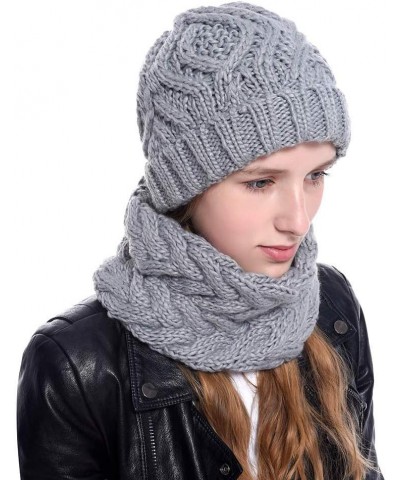 Thick Ribbed Knit Beanie Circle Loop Scarf Two-piece Winter Hat Neck Warmer for Womens Ladies Girlfriend Black $9.87 Scarves