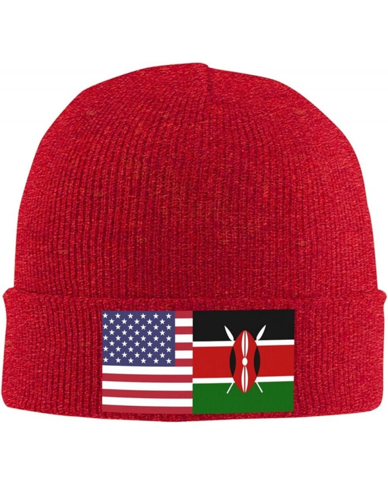 America Kenya Friendship Flag Cozy Knitted Hat for Winter - Warm Comfort Black Red $10.62 Skullies & Beanies