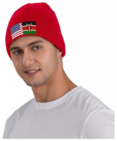 America Kenya Friendship Flag Cozy Knitted Hat for Winter - Warm Comfort Black Red $10.62 Skullies & Beanies