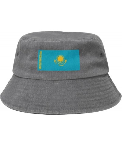 Flag of Kazakhstan Bucket Hat for Women Men Summer Travel Sun Hat Outdoor Cap Funny Bucket Hats Gray $11.98 Bucket Hats