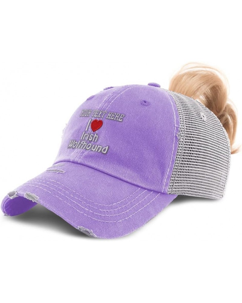 Womens Ponytail Cap I (Love) Irish Wolfhound Red Heart Pet Lovers Dog Cotton Lavender Personalized Text Here $14.27 Baseball ...