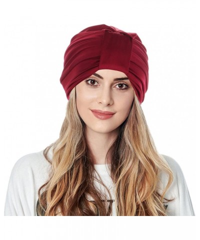 Women Knot Fashion Pleated Turban Cap Headwrap Sleep Hat Muslim Hijib Wine $8.48 Skullies & Beanies