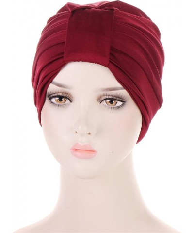 Women Knot Fashion Pleated Turban Cap Headwrap Sleep Hat Muslim Hijib Wine $8.48 Skullies & Beanies