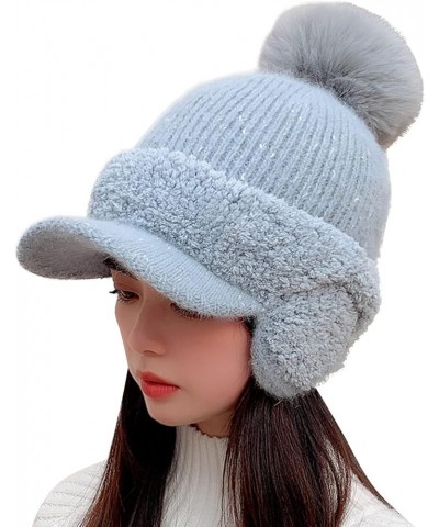 Gloves Scarf And Winter Ear Warm Baseball Wool Ball Cap Thickened And Fleece Duck Scarf Hat Gloves Set Women Grey $10.37 Scarves