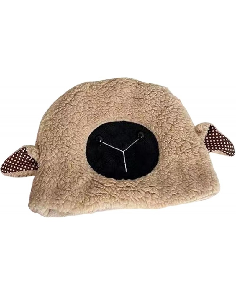 Winter Plush Bucket Hat Kawaii Sheep Lamb Fluffy Warm Hat for Women Fuzzy Cozy Cap Aesthetic Accessories Khaki $7.40 Bucket Hats