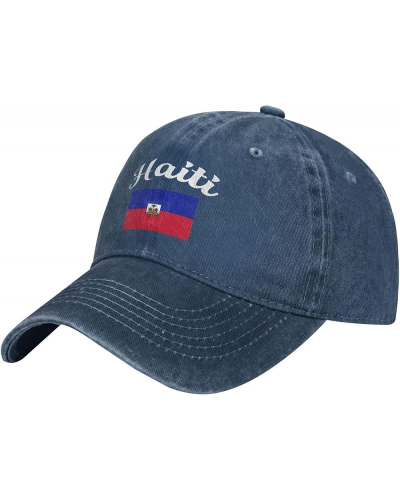 Flag of Haiti Cowboy Baseball Hat Adjustable Washable Cotton Adult Cowboy Baseball Hat Black Navy Blue $16.53 Cowboy Hats