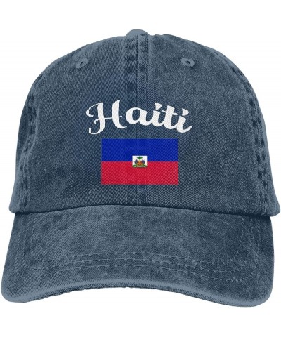 Flag of Haiti Cowboy Baseball Hat Adjustable Washable Cotton Adult Cowboy Baseball Hat Black Navy Blue $16.53 Cowboy Hats