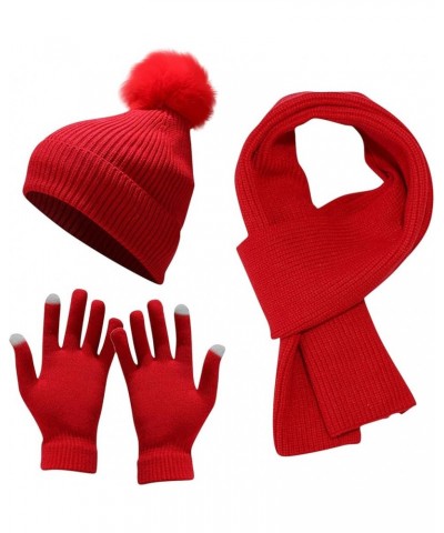 3Pcs Winter Beanie Hat Scarf Gloves Set for Women Warm Knit Fleece Lined Skull Cap Neck Warmer Touch Screen Gloves Gifts C29_...