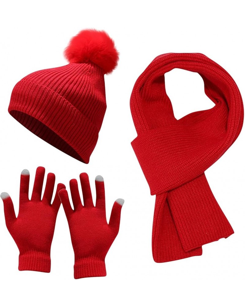 3Pcs Winter Beanie Hat Scarf Gloves Set for Women Warm Knit Fleece Lined Skull Cap Neck Warmer Touch Screen Gloves Gifts C29_...