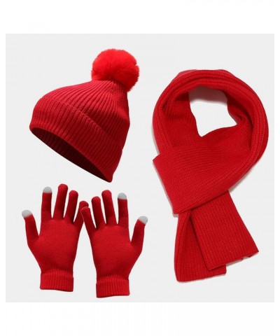 3Pcs Winter Beanie Hat Scarf Gloves Set for Women Warm Knit Fleece Lined Skull Cap Neck Warmer Touch Screen Gloves Gifts C29_...