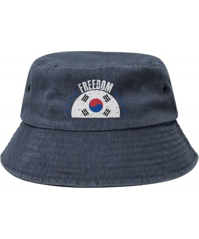 The South Korea Flag and Freedom Bucket Hat for Men Women Outdoor Washed Cotton Sun Hats Travel Beach Hat Navy Blue $11.96 Bu...