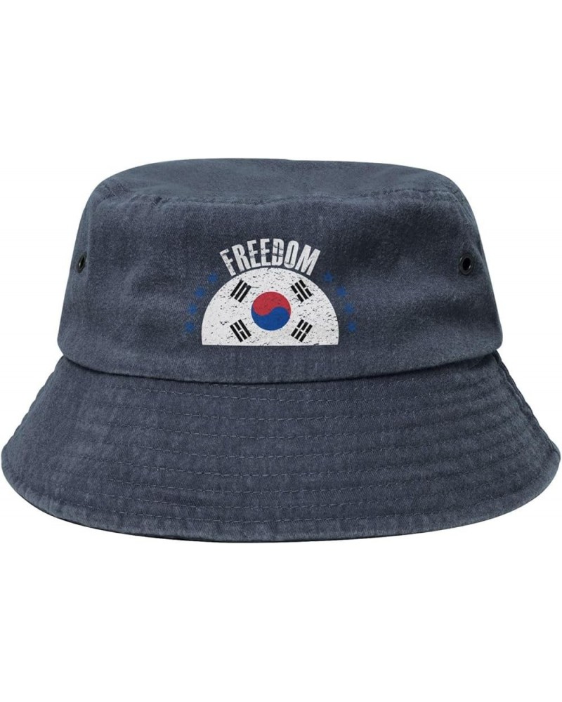 The South Korea Flag and Freedom Bucket Hat for Men Women Outdoor Washed Cotton Sun Hats Travel Beach Hat Navy Blue $11.96 Bu...