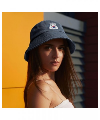 The South Korea Flag and Freedom Bucket Hat for Men Women Outdoor Washed Cotton Sun Hats Travel Beach Hat Navy Blue $11.96 Bu...