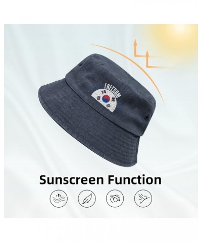 The South Korea Flag and Freedom Bucket Hat for Men Women Outdoor Washed Cotton Sun Hats Travel Beach Hat Navy Blue $11.96 Bu...