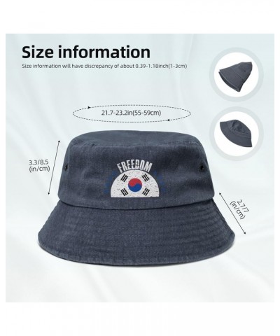 The South Korea Flag and Freedom Bucket Hat for Men Women Outdoor Washed Cotton Sun Hats Travel Beach Hat Navy Blue $11.96 Bu...