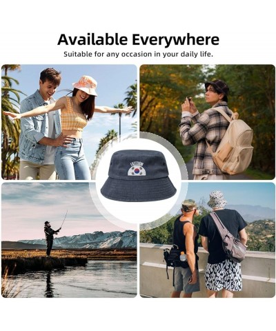 The South Korea Flag and Freedom Bucket Hat for Men Women Outdoor Washed Cotton Sun Hats Travel Beach Hat Navy Blue $11.96 Bu...