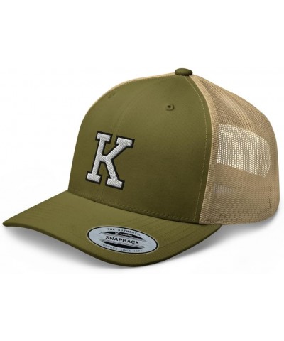 Initial Letter K Embroidered Premium Trucker Hat Curved Bill Mid Crown Adjustable Cap Moss/ Khaki $15.30 Baseball Caps