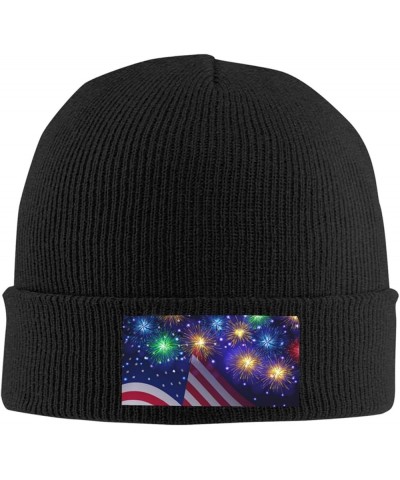 Firework American Flag 4th of July Print Knitted Hat Warm Hat Unisex Beanie Hat,Elastic Brimless Cap Hat Christmas Black $12....