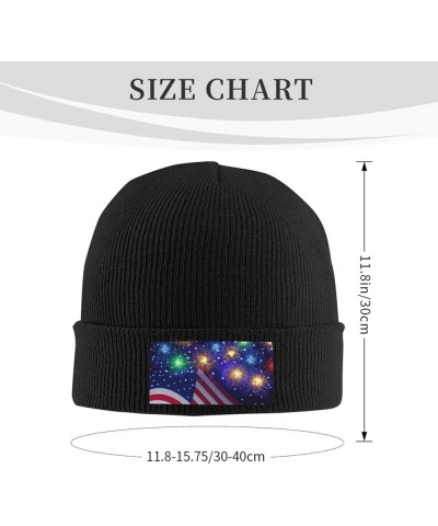 Firework American Flag 4th of July Print Knitted Hat Warm Hat Unisex Beanie Hat,Elastic Brimless Cap Hat Christmas Black $12....