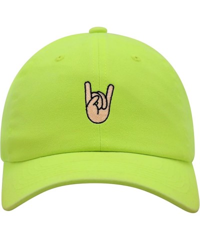 Rock and Roll Premium Dad Hat Embroidered Baseball Cap Hand Sign Peace Neon Yellow $11.49 Baseball Caps