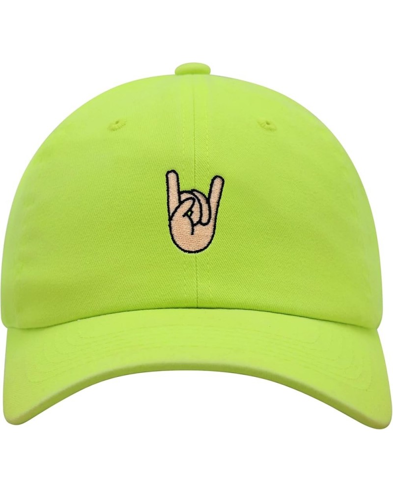 Rock and Roll Premium Dad Hat Embroidered Baseball Cap Hand Sign Peace Neon Yellow $11.49 Baseball Caps