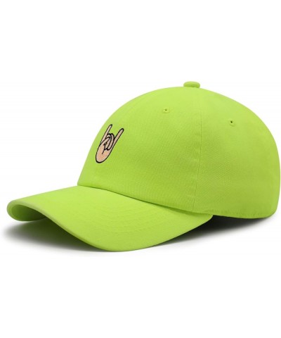 Rock and Roll Premium Dad Hat Embroidered Baseball Cap Hand Sign Peace Neon Yellow $11.49 Baseball Caps