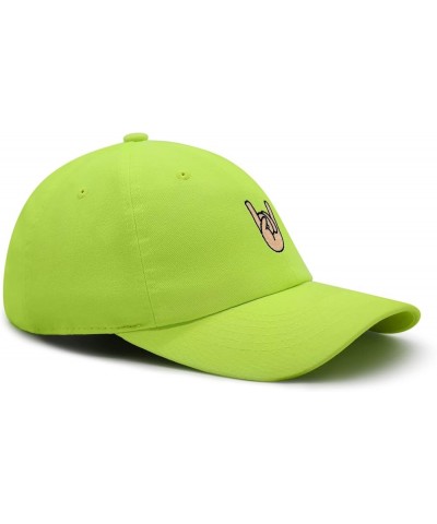 Rock and Roll Premium Dad Hat Embroidered Baseball Cap Hand Sign Peace Neon Yellow $11.49 Baseball Caps